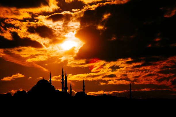 istock Istanbul cityscape with famous mosque at sunset 888103928