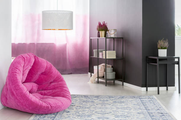 istock Pink pouf in elegant room 888106040