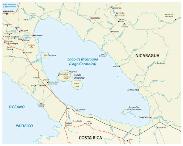 Vector illustration of map of Central America Nicaragua lake