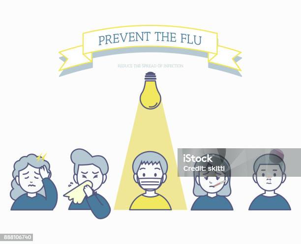 The Use Of Face Masks To Prevent The Flu Minimal Unhealthy People For Influenza Transmission Concept Stock Illustration - Download Image Now