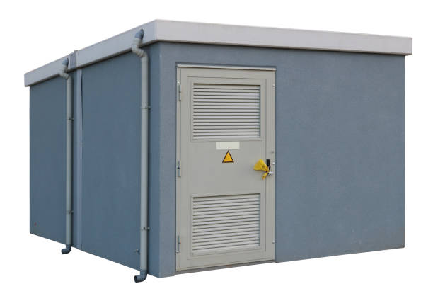 istock New  modern  power electric transformer box. Isolated 888110142