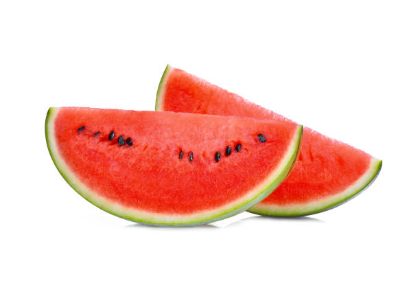 istock two fresh sliced red watermelon isolated on white background 888113452