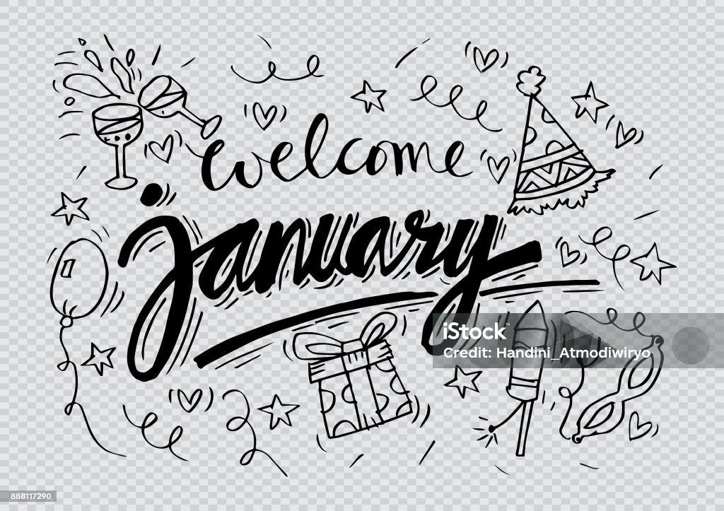January Simple Hand Lettering Welcome January Hand Lettering Calligraphy Stock Illustration ...