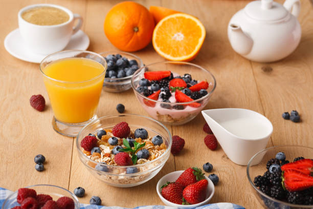 istock Rich breakfast on natural wooden table 888119588