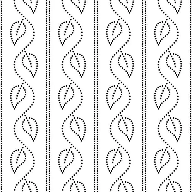 Vector illustration of Doted ivy leaves and stripes geometric seamless pattern in black and white, vector