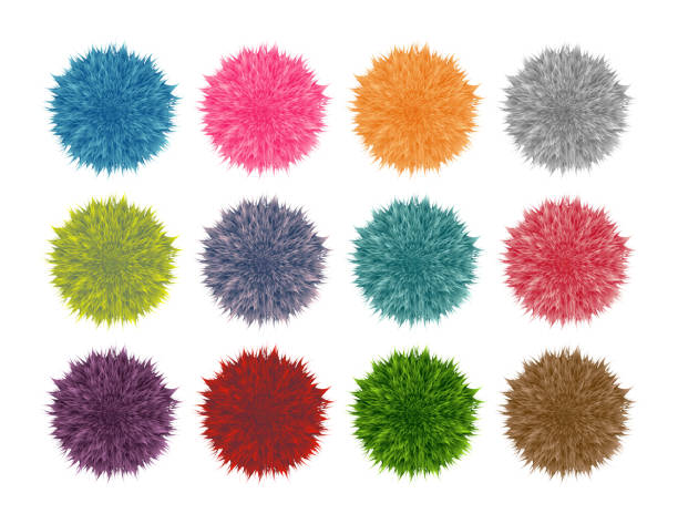 Colorful fluffy pompom set isolated on white background Colorful fluffy pompom set isolated on white background. Vector set bushy stock illustrations