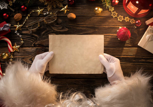 istock Santa Claus hands holding, reading blank letter 888123506