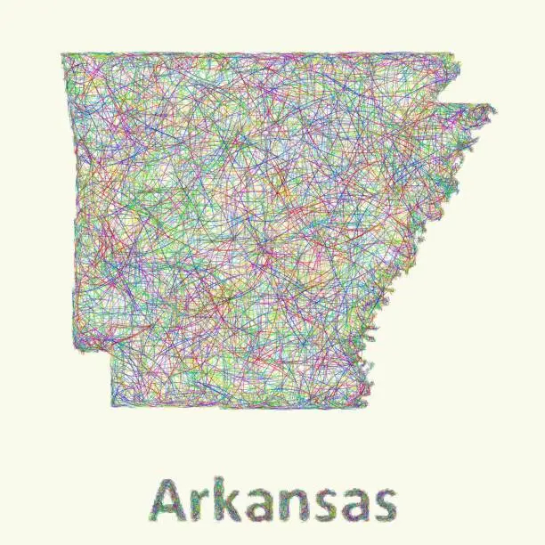 Vector illustration of Arkansas line art map