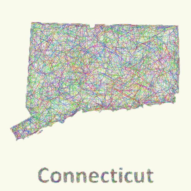 ilustraciones, imágenes clip art, dibujos animados e iconos de stock de mapa de connecticut línea arte - map cartography connecticut drawing