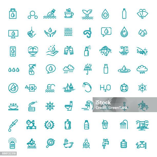 Water Icon Set In Thin Line Style Vector Symbol Stock Illustration - Download Image Now - Icon Symbol, Science, Waterfall