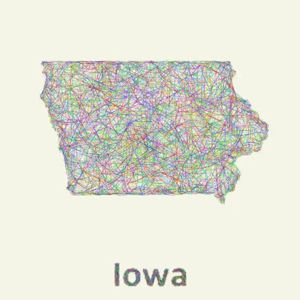 Vector illustration of Iowa line art map