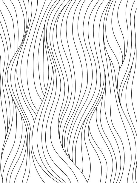 Black and white wave pattern Black and white smooth waves. Abstract background with curly hair, or flow pattern for coloring book, or graphic design. Vector illustration. river patterns stock illustrations