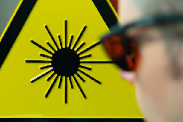 Laser safety sign and safety glases in lab