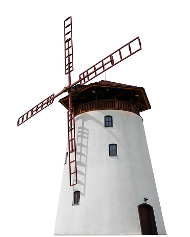 Windmill farm isolate. Traditional old windmill building single concept clean isolated illustration. This has clipping path.