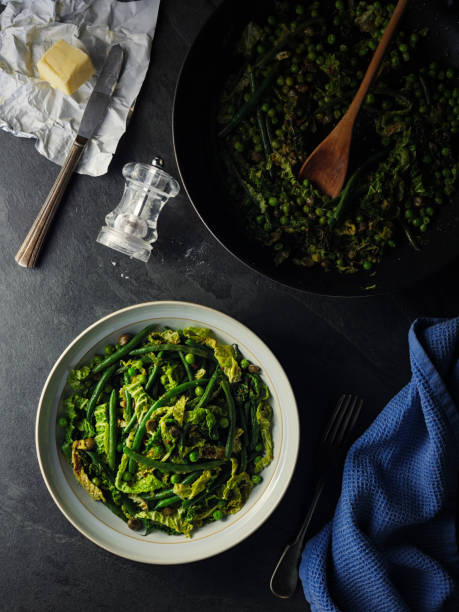 istock Saute savoy cabbage with green beans 888146228