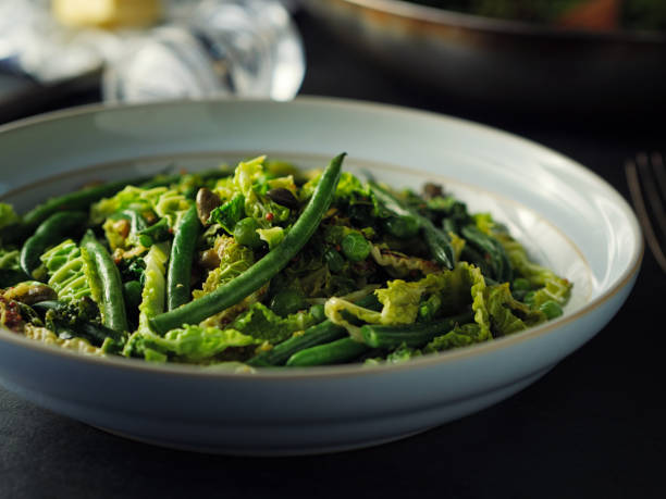 Saute savoy cabbage with green beans