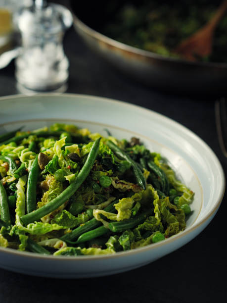Saute savoy cabbage with green beans
