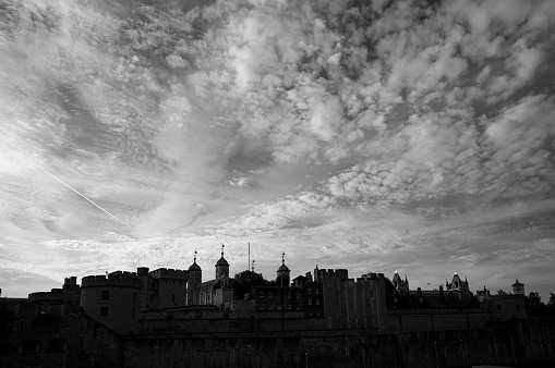 dawn, London, Tower, sky, silhouette