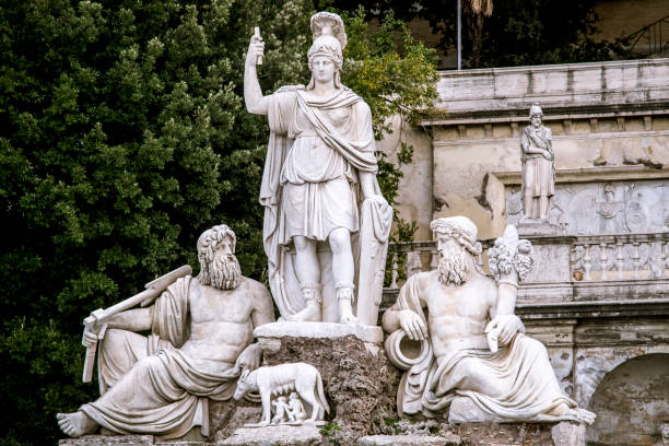 la fuente de 'fontana della dea roma' es vista en piazza del popolo en roma, italia. - fontana della dea roma fotografías e imágenes de stock