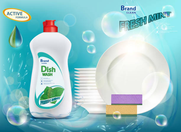 illustrazioni stock, clip art, cartoni animati e icone di tendenza di sapone liquido per lavare i piatti - detersivo per i piatti