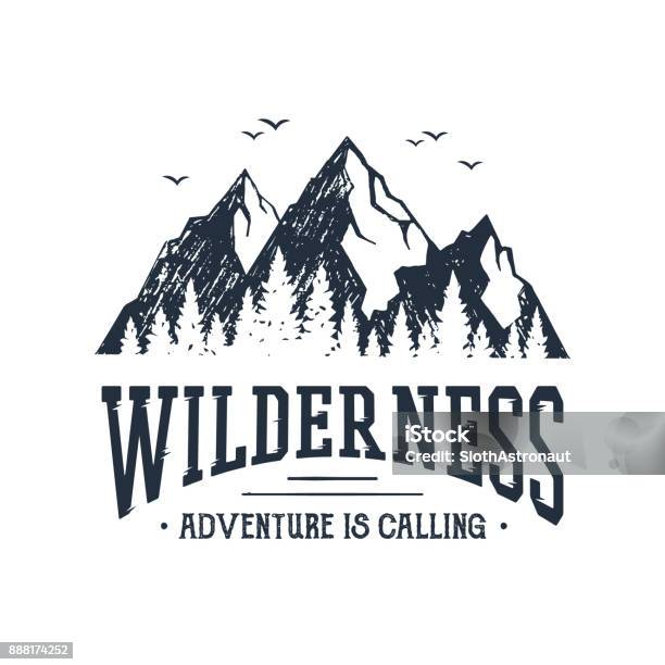 Hand Drawn Inspirational Label Traveling Through Wild Nature Stock Illustration - Download Image Now