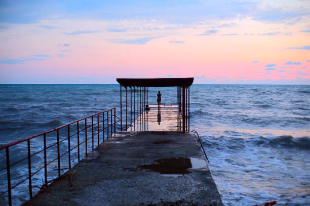 paesaggio marino, spiaggia con vista bella e rilassante. vacanze, estate. un molo. - ziegfeld theatre foto e immagini stock