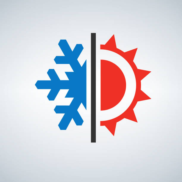 ilustrações de stock, clip art, desenhos animados e ícones de hot and cold symbol sun and snowflake - flakes