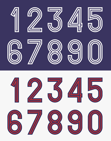 Vector illustration of vintage football jersey numbers typeface in one and two colors