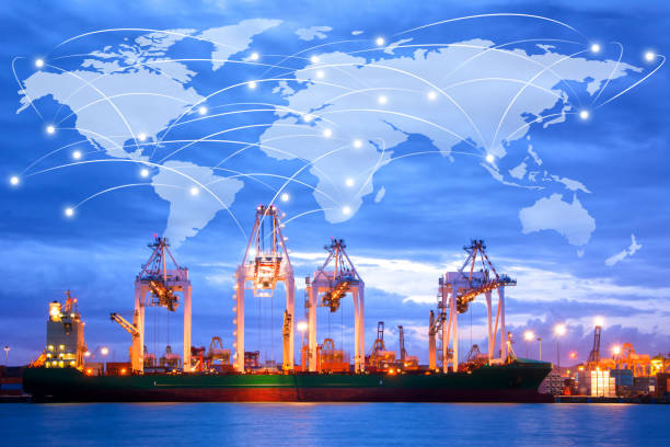 istock Map global logistics partnership connection of Container Cargo freight ship for Logistics Import Export background at sunrise 888203920