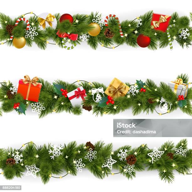 Vektor Weihnachten Grenze Set Mit Girlande Stock Vektor Art und mehr Bilder von Weihnachten - Weihnachten, Girlande - Dekoration, Rand