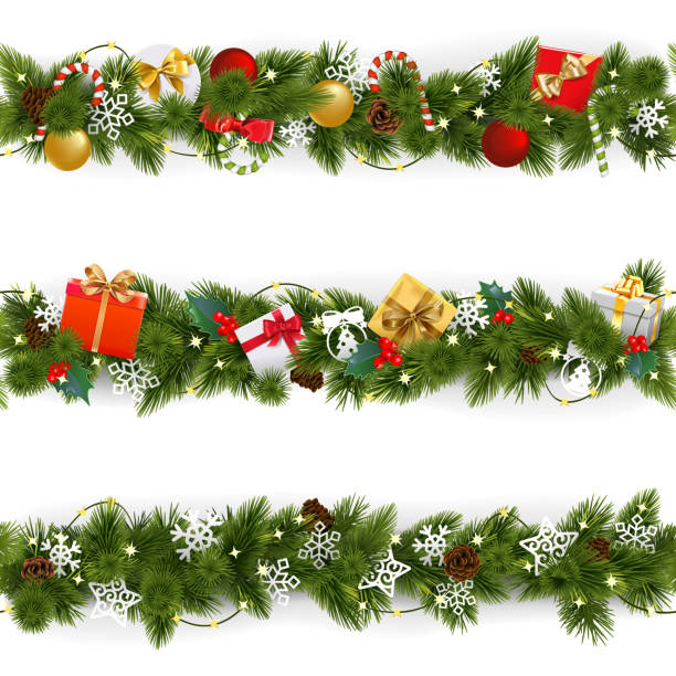 wektor christmas border set z garland - decoration christmas christmas ornament christmas decoration stock illustrations