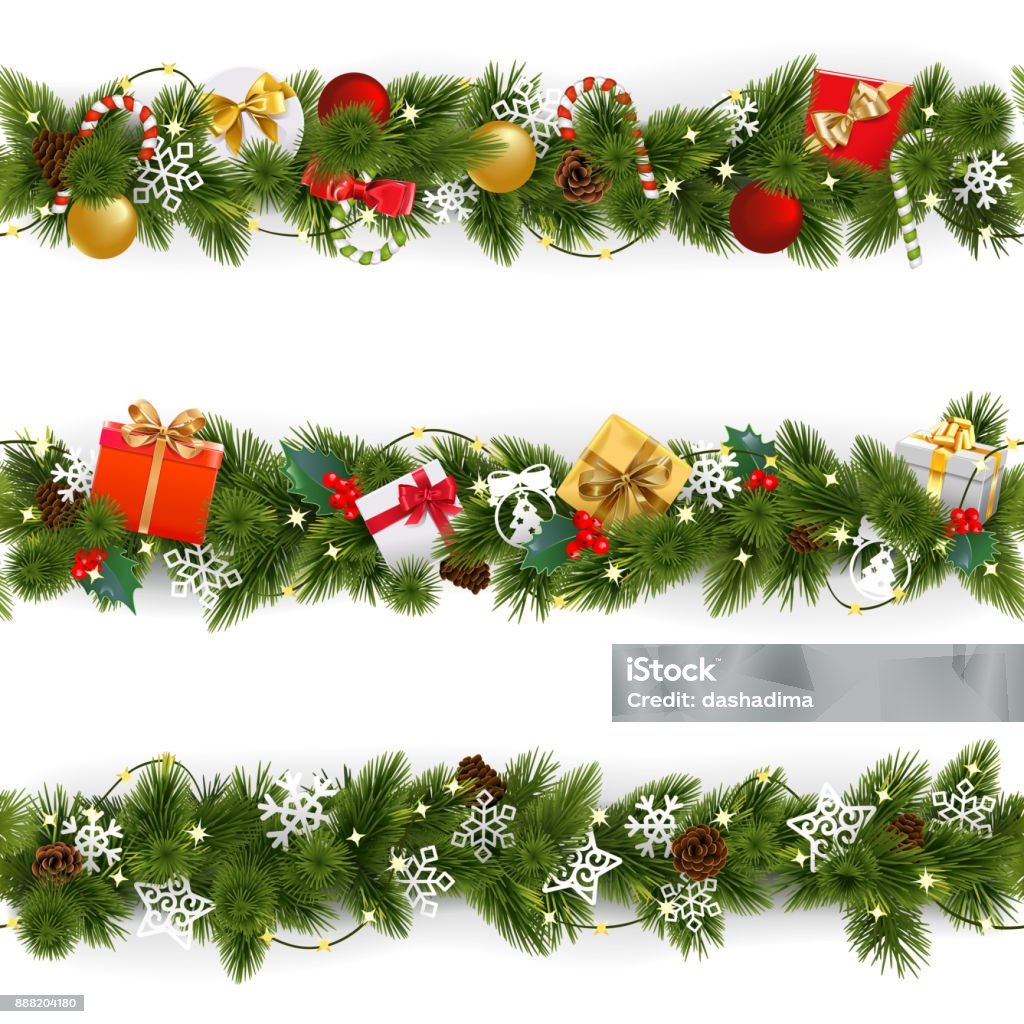 Vector Christmas Border Set with Garland Vector Christmas Border Set with Garland isolated on white background Christmas stock vector