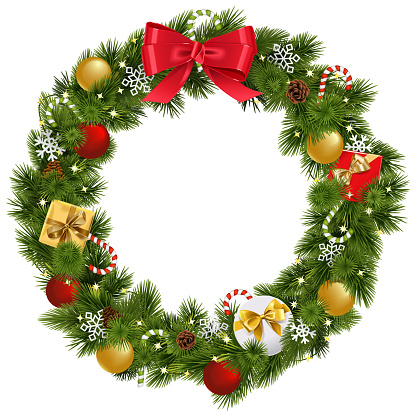 Vector Christmas Wreath with Garland isolated on white background