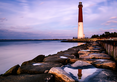 Lovely evening sky over the Barnegat lighthouse in New Jersey. Long exposure background