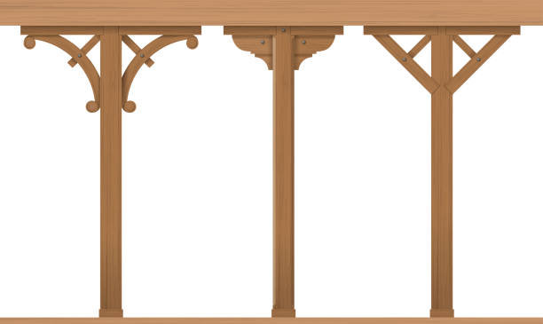 Set of vintage wooden columns Set of vintage wooden architectural columns for the gazebo or patio. Carpentry. Templates vector graphics wooden porch stock illustrations