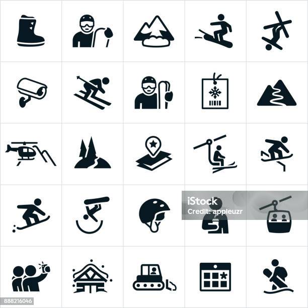 Snow Skiing Icons Stock Illustration - Download Image Now - Skiing, Ski, Icon Symbol