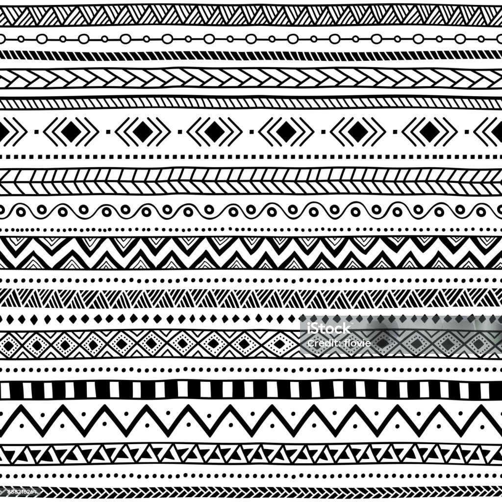 Seamless ethnic pattern. Black and white striped background. seamless ethnic pattern, black and white, striped background, aztec and tribal motifs, prints for textiles, vector illustration Pattern stock vector