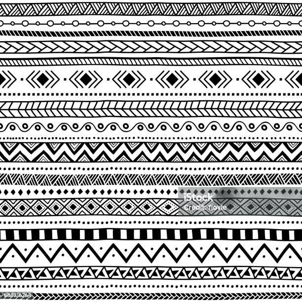 Seamless Ethnic Pattern Black And White Striped Background Stock Illustration - Download Image Now
