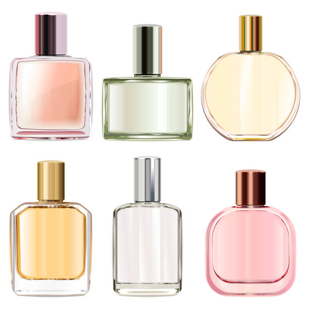 Vector Female Perfume Icons Vector Female Perfume Icons isolated on white background perfume sprayer stock illustrations