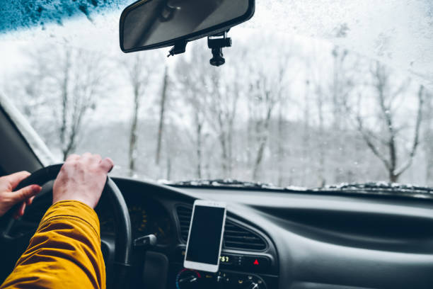 car inside driving in winter day
