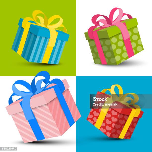 Colorful Paper Gift Boxes Stock Illustration - Download Image Now - Birthday Present, Birthday, Blue
