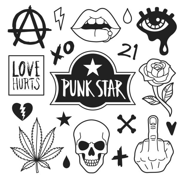 ilustrações, clipart, desenhos animados e ícones de coleção de ícones punk. - símbolo da anarquia