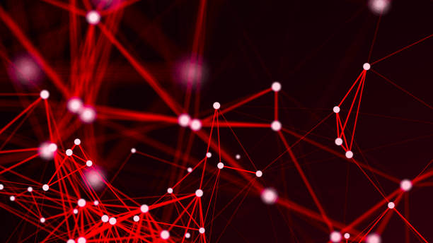 Abstract connections on red background stock photo