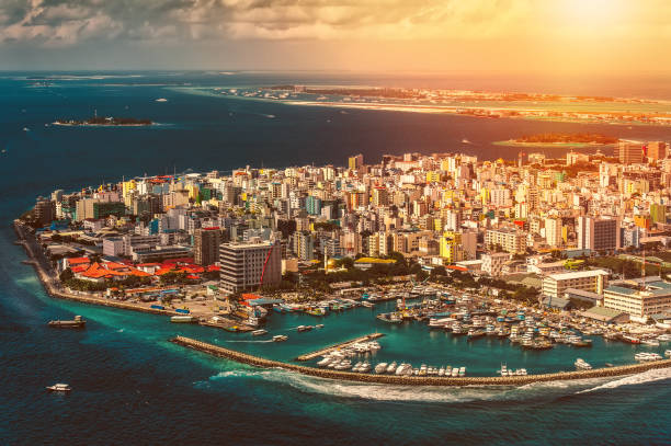 istock Maldivian capital from above at sunset 888240560