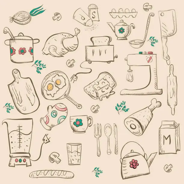 Vector illustration of sketch of appliances for the kitchen and food  Kurilenko  Ekaterina