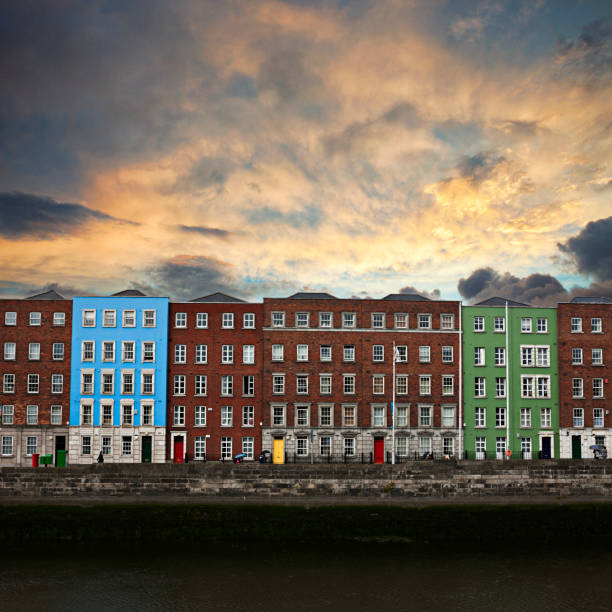 Bachelors Walk (street) at sunrise on the north side of the River Liffey in downtown Dublin the capital of Ireland.