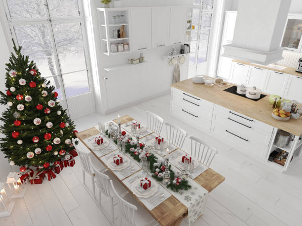 istock nordic kitchen with christmas decoration by day. 3d rendering 888302960