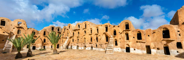 Ksar Ouled Soltane is a fortified granary, or ksar, located in the Tataouine district in southern Tunisia. The ksar is spread out over two courtyards, each of which has a perimeter of multi-story vaulted granary cellars, or ghorfas. Like other ksour (plural of ksar) created by North African Berber communities, Ksar Ouled Soltane is located on a hilltop, to help protect it from raiding parties in previous centuries.