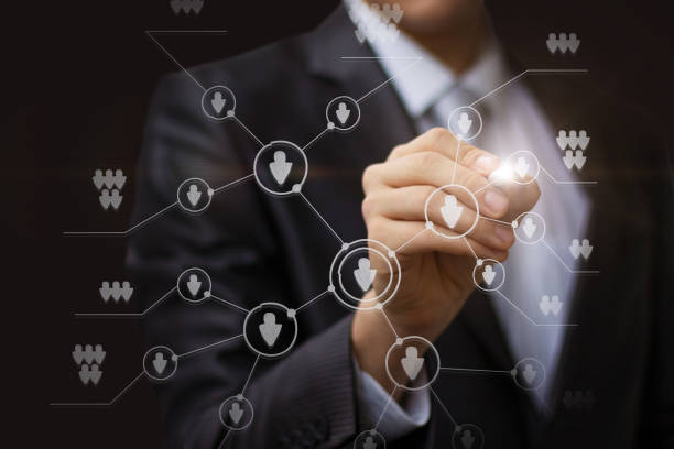istock Businessman draws the structure of the network . 888306794