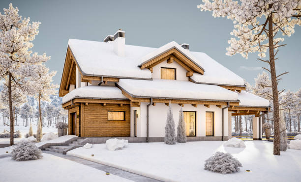 istock 3d rendering of modern cozy house in chalet style 888347108
